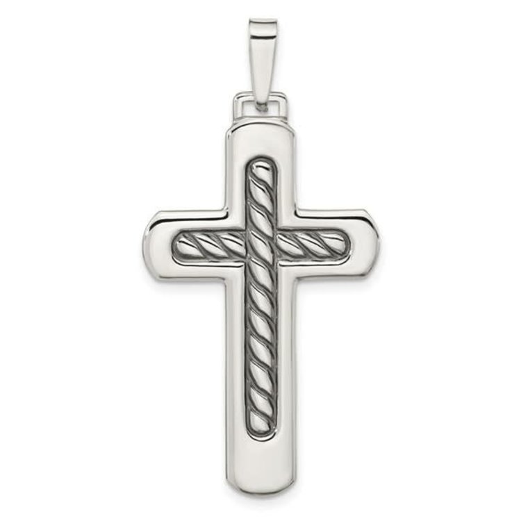 80124 STERLING SILVER HIGH POLISH ANTIQUED TEXTURED CENTER CROSS
