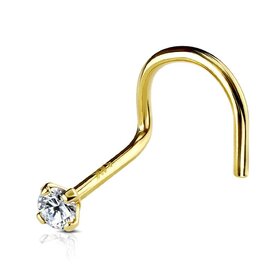 78053 14K YELLOW GOLD CUBIC ZIRCONIA NOSE STUD SCREW  SHAPE