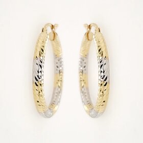 30562 14K  2 TONE STRIPED PATTERN 1.25"  3.1MM DIAMOND CUT HOOPS
