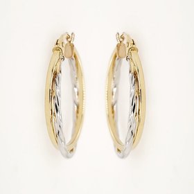30561 14K TWO TONE 0.85" HIGH POLISH TWISTED SIDE AND PLAIN SIDE DESIGN  HOOPS