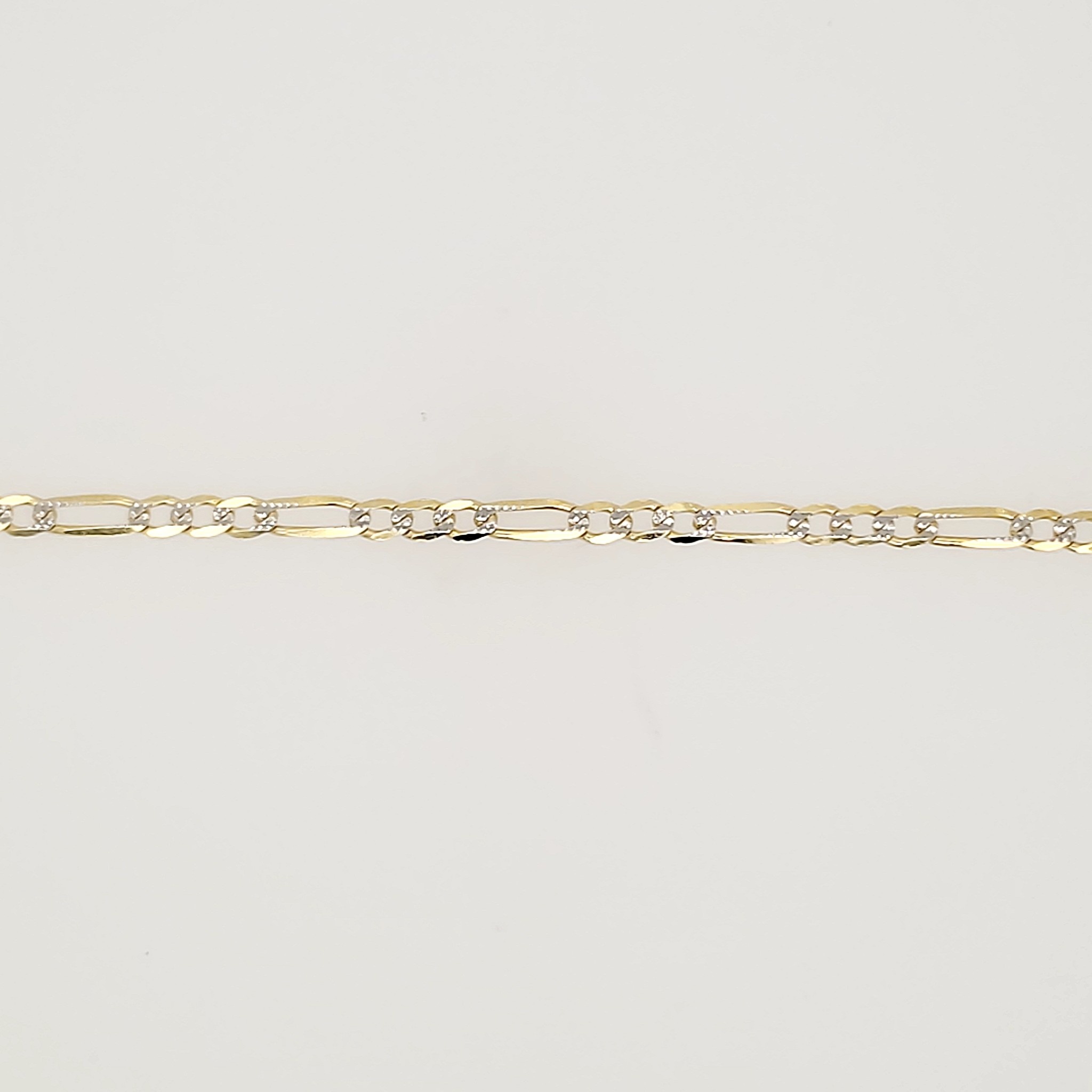 20156 14K 2 TONE DIAMOND CUT 2.2MM FIGARO ANKLET BRACELET