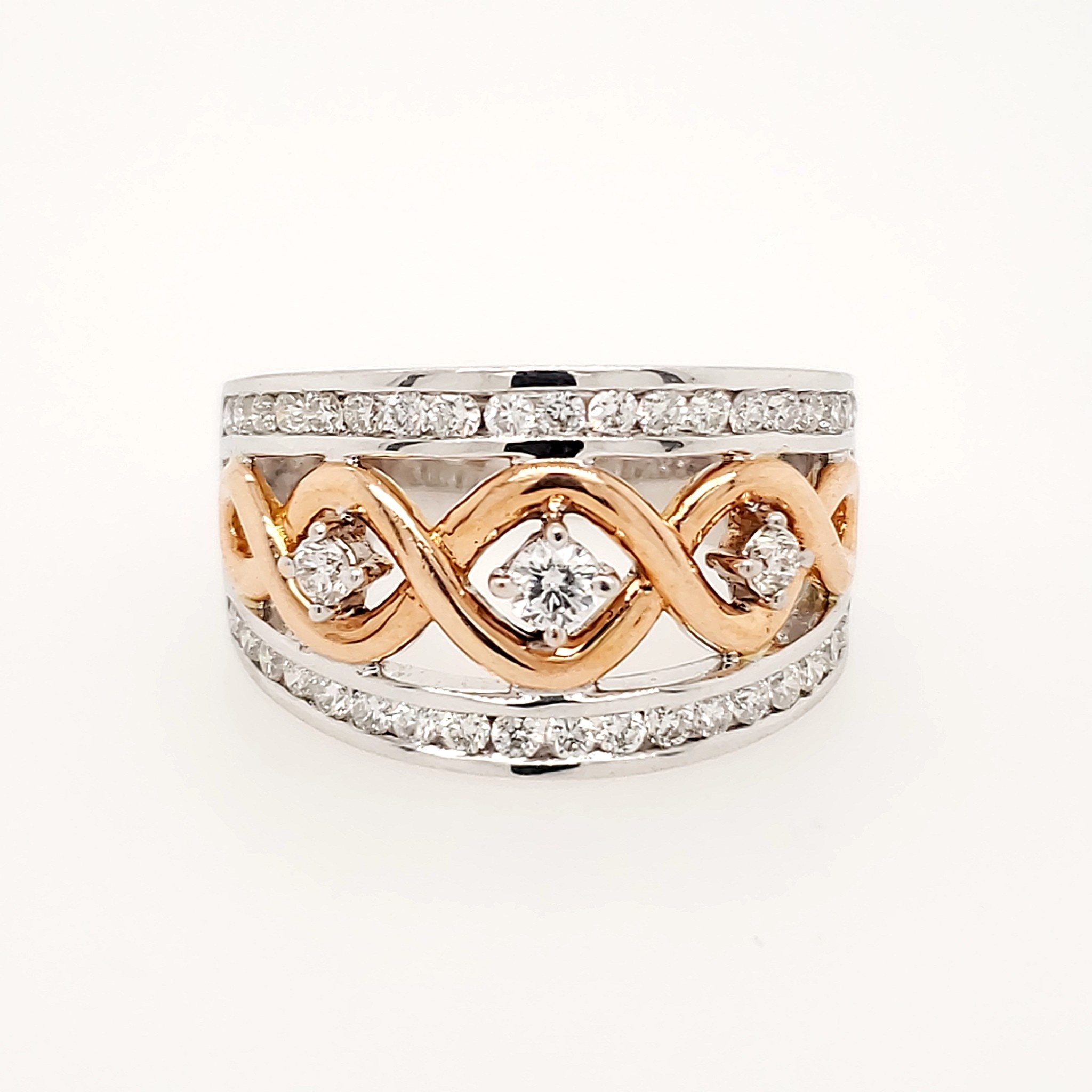 40851 14K 2 TONE OPEN BRAID DESIGN CENTER 1 CT DIAMOND COCKTAIL RING
