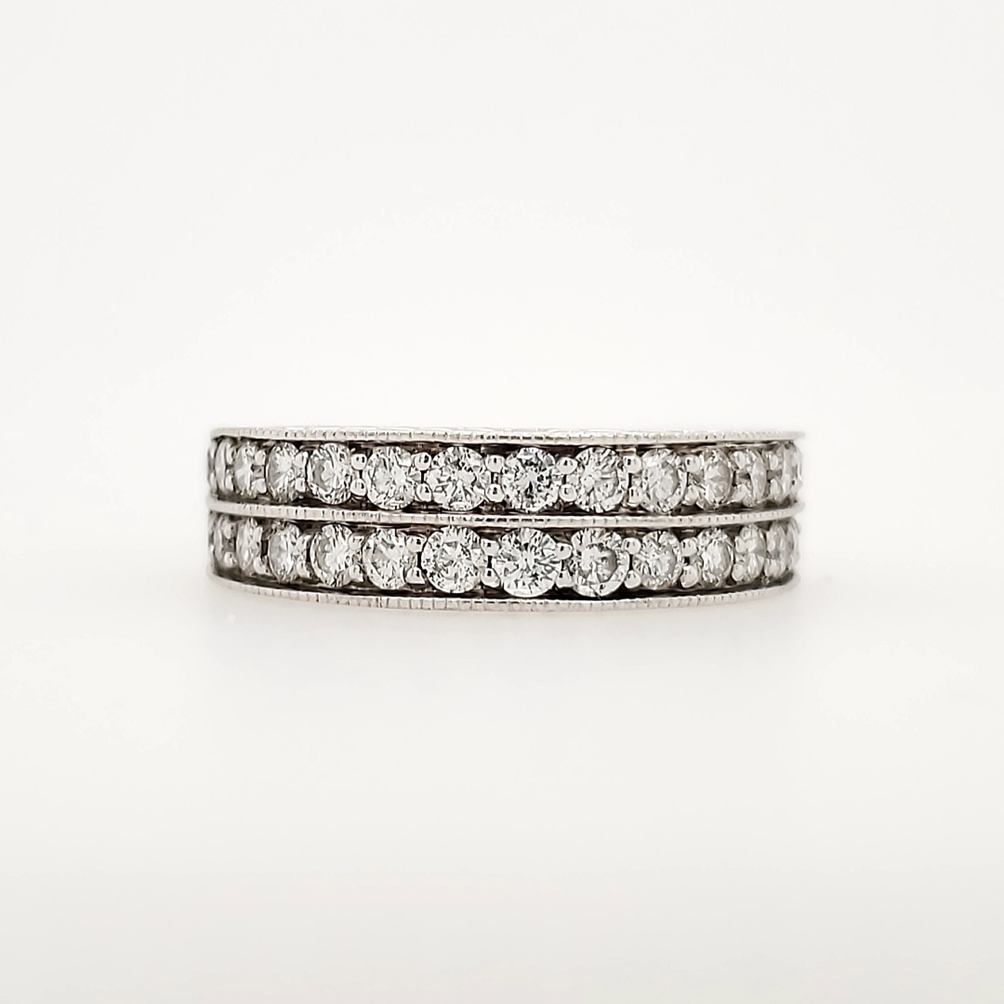 475515 14K WHITE GOLD .60TCW DIAMOND DOUBLE ROW MILGRAIN DESIGN WEDDING BAND