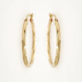30566 14K YELLOW GOLD 2MM 1" PLAIN HIGH POLISH WITH SATIN FINISH DIAMOND CUT DESIGN HOOPS