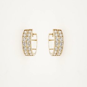30577 14K YELLOW GOLD 0.55" 4.5MM CUBIC ZIRCONIA 2 ROW  CHANNEL SET HUGGIES