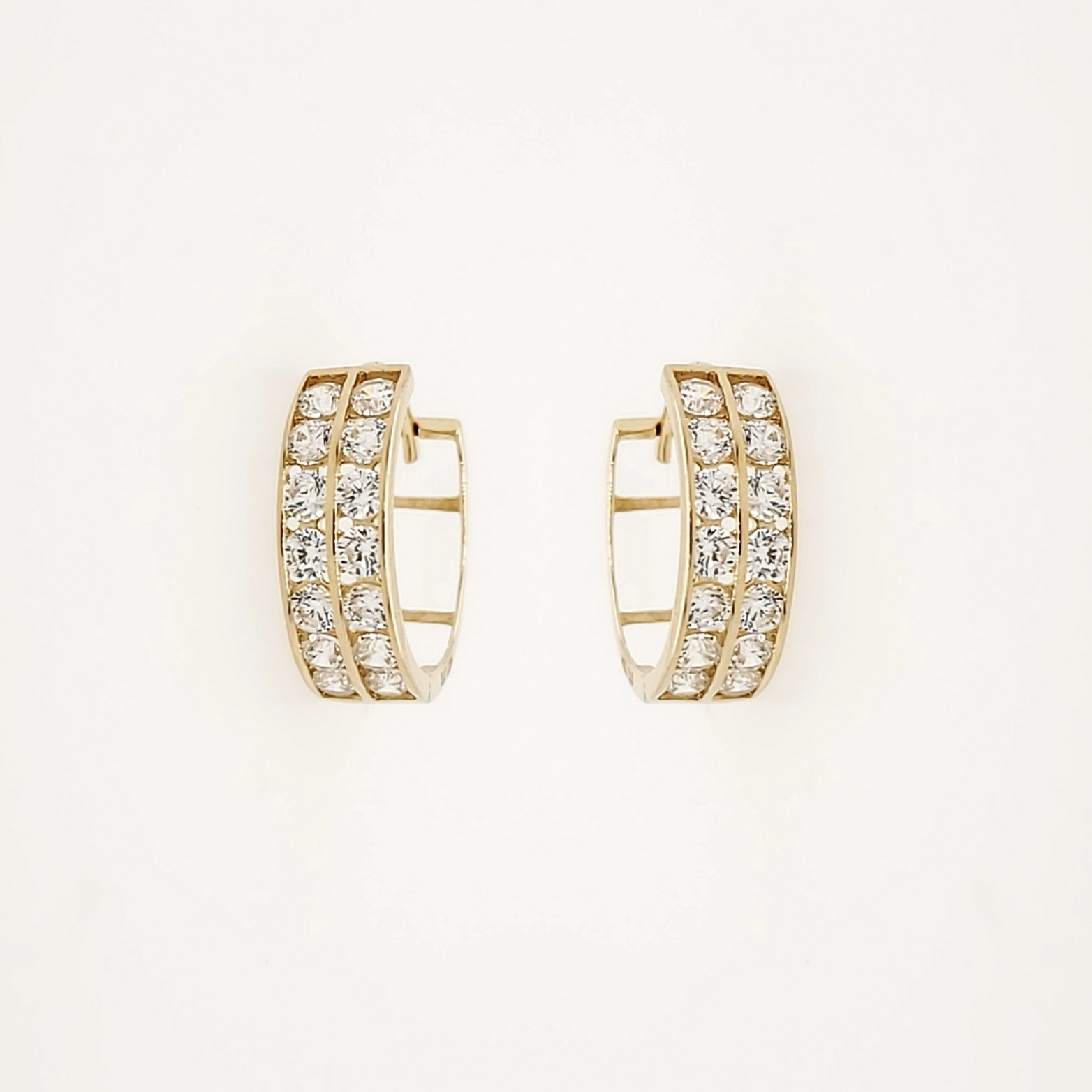 30577 14K YELLOW GOLD CUBIC ZIRCONIA 2 ROW CHANEL SET HUGGIES