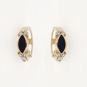 30582 14K YELLOW GOLD BEZEL MARQUISE SHAPE ONYX CUBIC ZIRCONIA HUGGIES