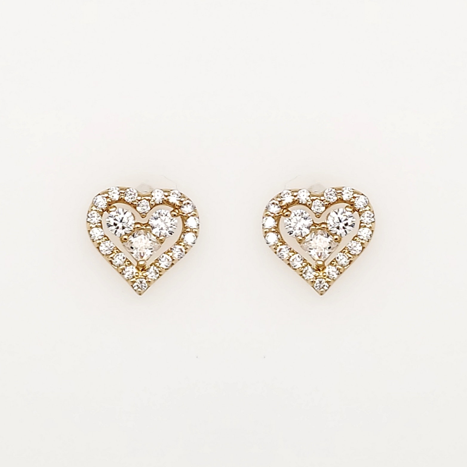 30572 14K YELLOW GOLD CUBIC ZIRCONIA CENTER WITH HALO HEART SHAPED SCREW BACK STUDS