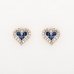 30571 14K YELLOW GOLD BLUE CUBIC ZIRCONIA CENTER WITH HALO HEART SHAPED SCREWBACKS