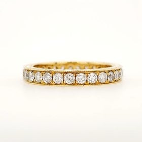 475069 18K YELLOW GOLD .90CTW DIAMOND PAVE SET MILGRAIN EDGE ETERNITY WEDDING BAND