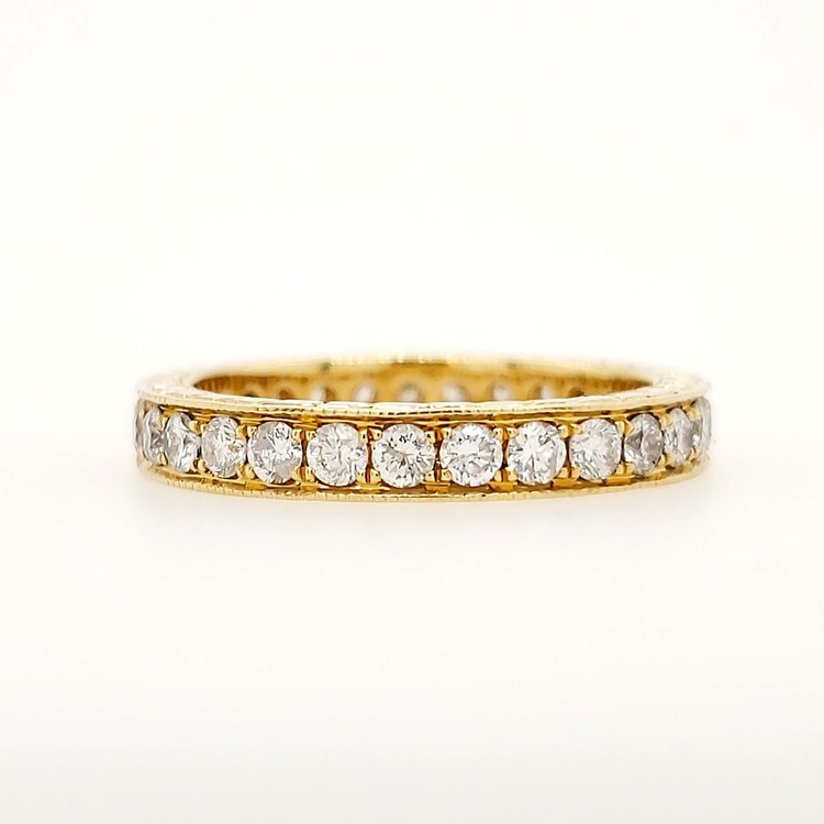 475069 18K YELLOW GOLD .90CTW DIAMOND PAVE SET MILGRAIN EDGE ETERNITY WEDDING BAND