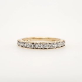 475071 10K YELLOW GOLD .15CTW DIAMOND PAVE SET MILGRAIN EDGES WEDDING BAND