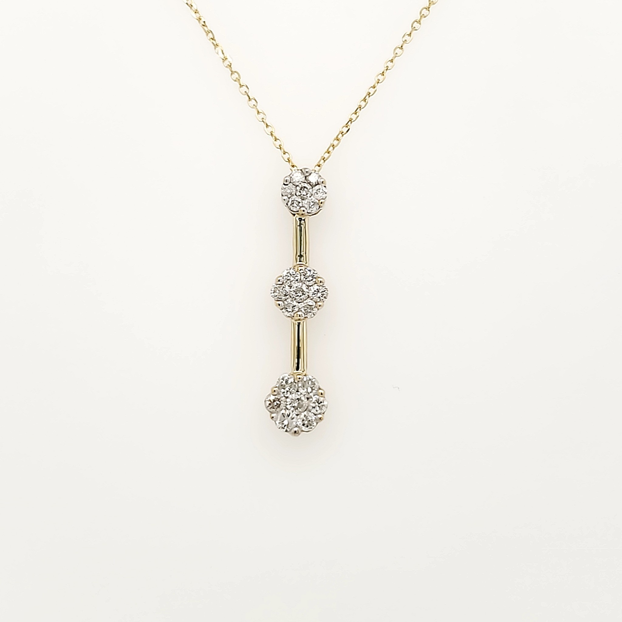 70168 14K YELLOW GOLD .35CTW DIAMOND TRIPLE CLUSTER PENDANT NECKLACE