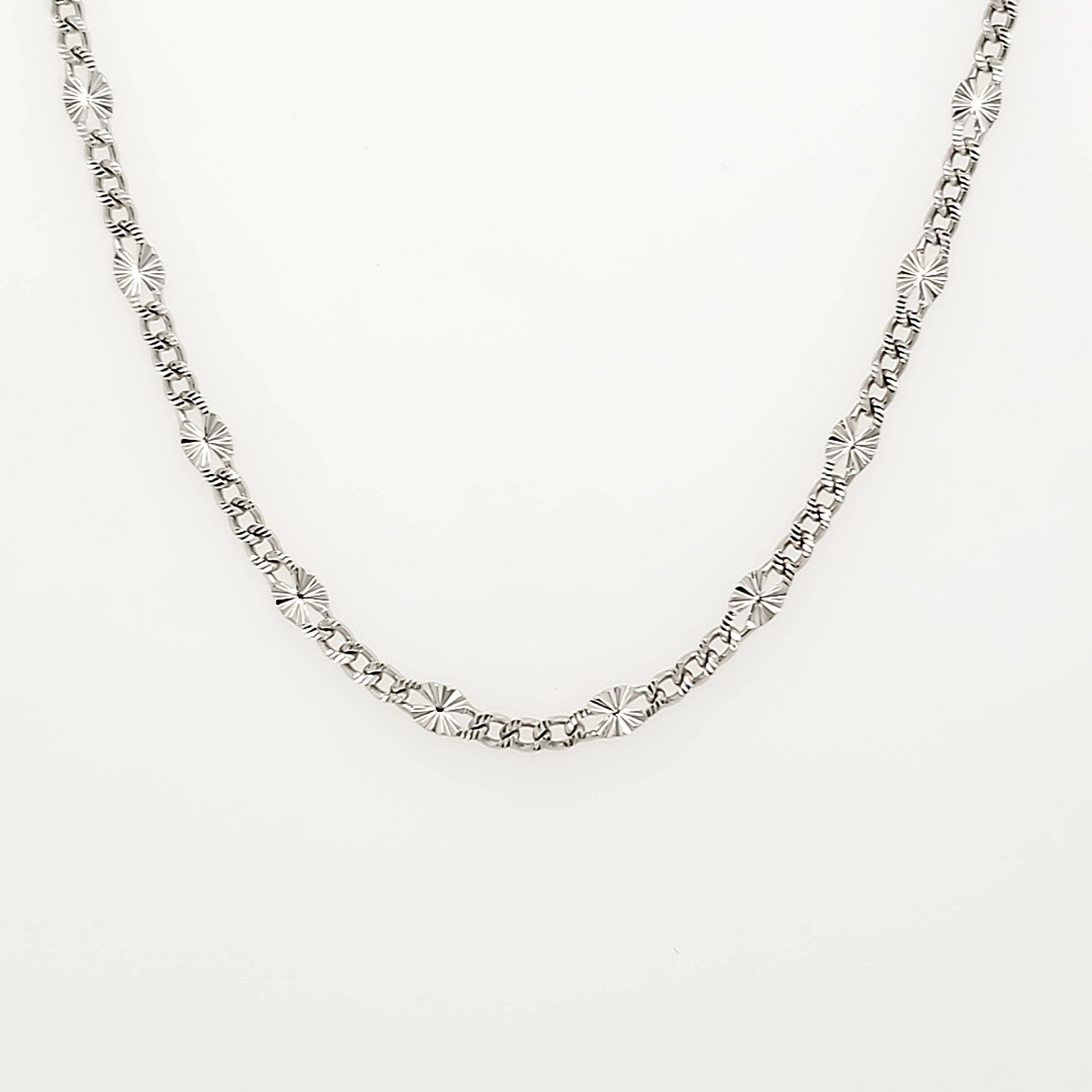 50178 14K WHITE GOLD 16" CUBAN STARBURST DIAMOND CUT CHAIN