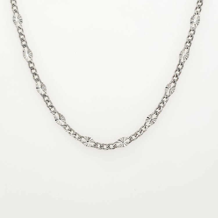 50178 14K WHITE GOLD 16"  CUBAN  STARBURST DIAMOND CUT CHAIN