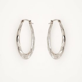 30568 14K WHITE GOLD 0.75" OVAL FLAT  TWISTED DESIGN HOOPS