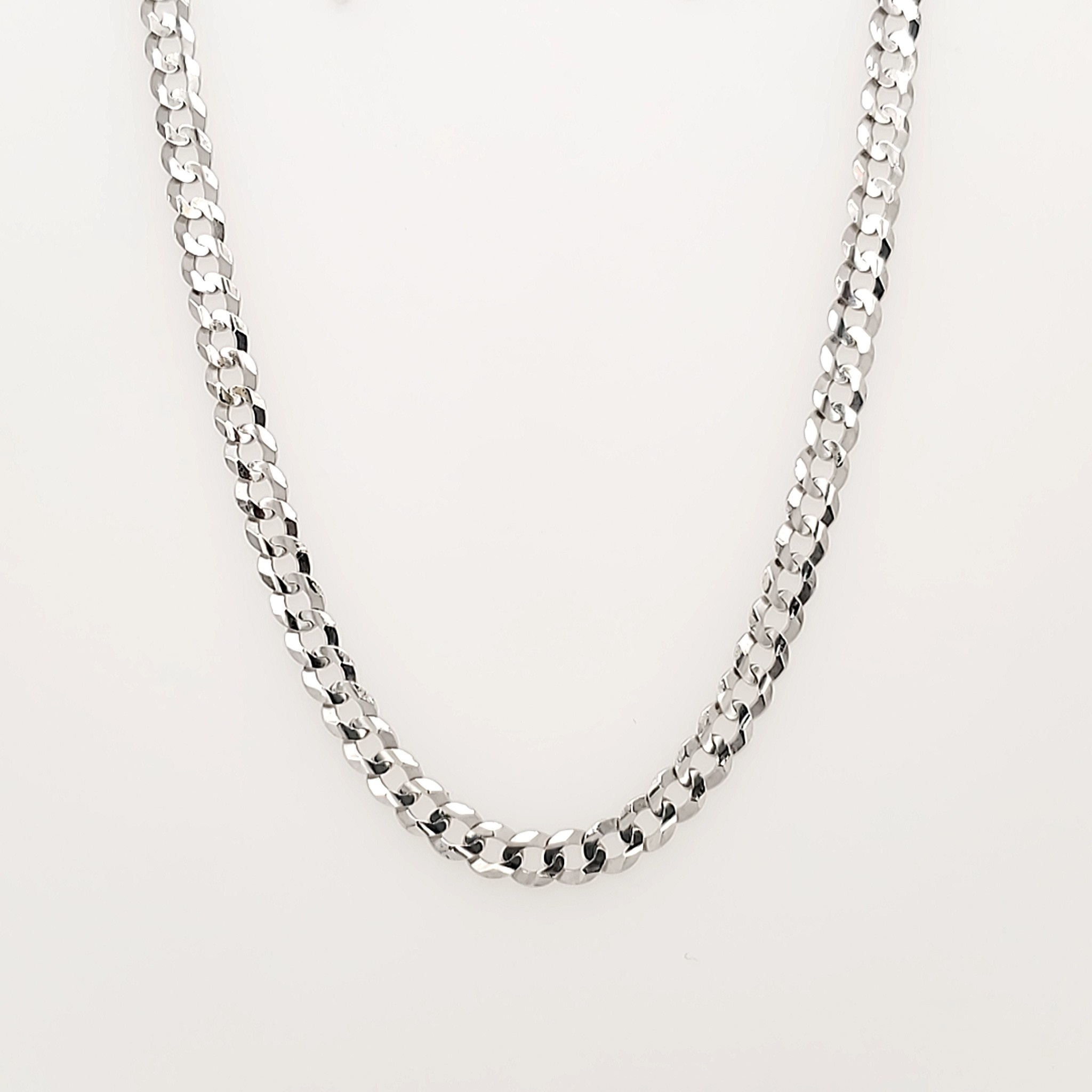 50187 14k White Gold Men's Cuban Link Necklace 24"