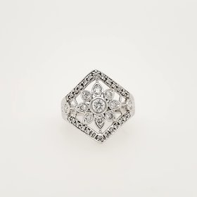 40101 14K WHITE GOLD 1.25CTW DIAMOND  FLOWER CLUSTER PAVE SET ON TOP AND BOTTOM LADIES RING