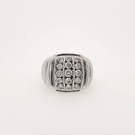 45011 10K Men's White Gold 1ct Ring with Three Row of Diamonds