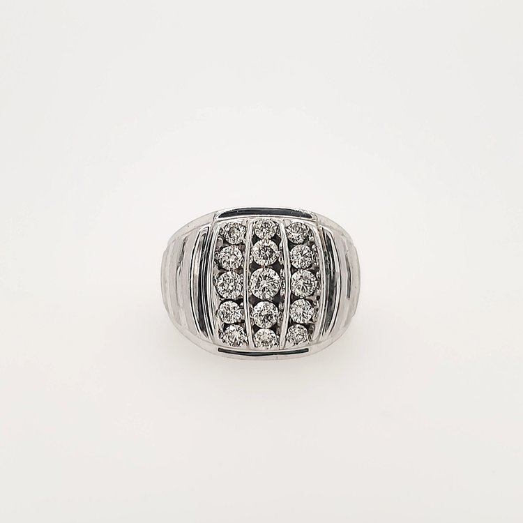 45011 10K Men's White Gold 1ct Ring with Three Row of Diamonds