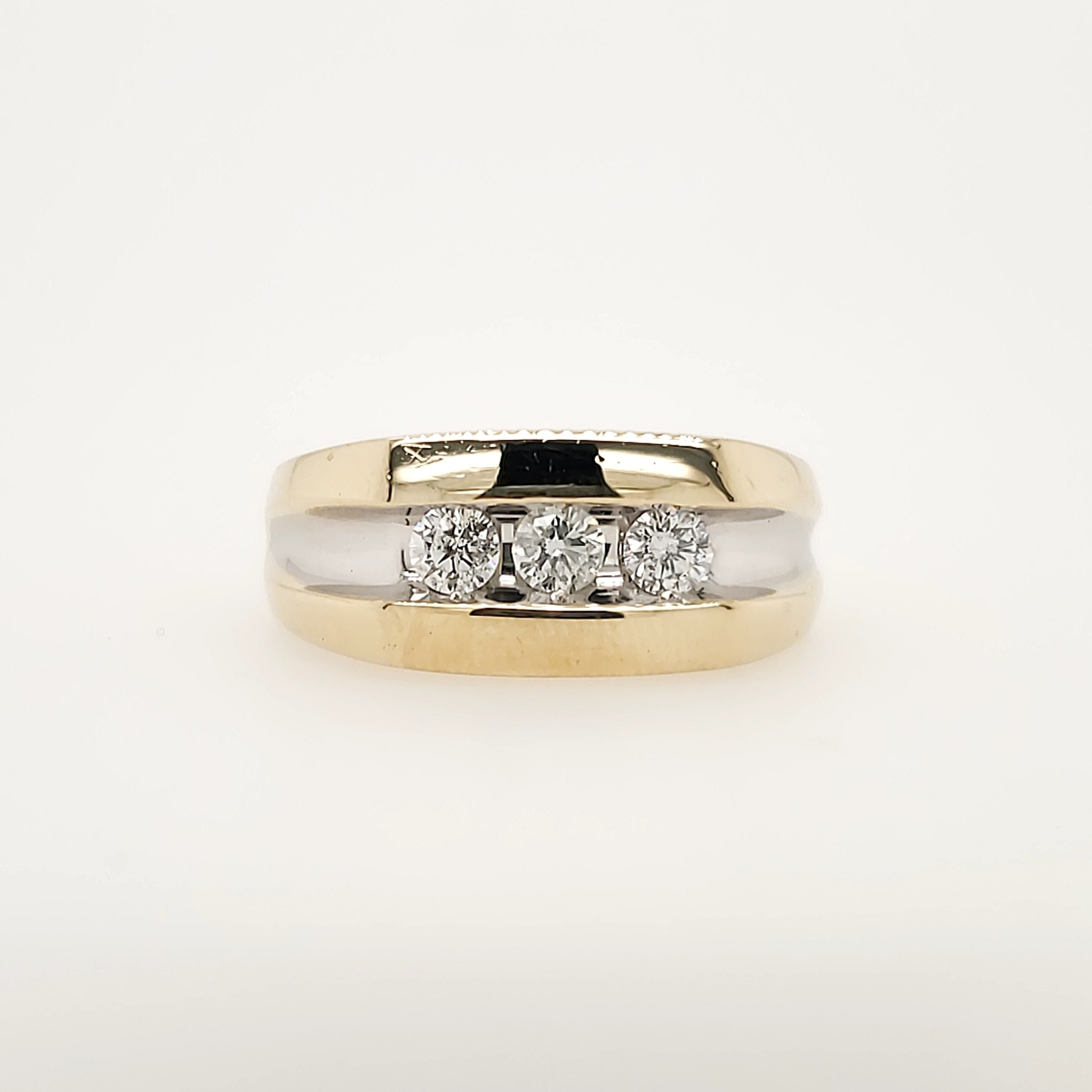 45016 Men's Two Tone 3 Diamond Channel set Ring with a Total of .50ct
