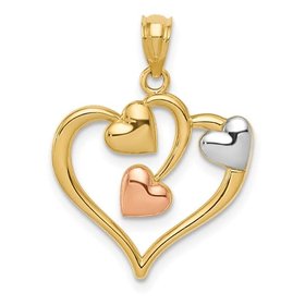 78067 14K  3 TONE HIGH POLISHED OPEN HEART CHARM PENDANT