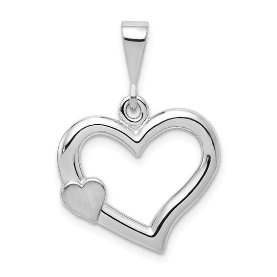 78065 14K WHITE GOLD HIGH POLISH OPEN HEART WITH SMALL HEART ON SIDE