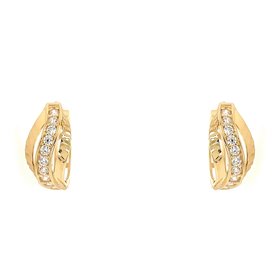 30857 14K YELLOW GOLD CUBIC ZIRCONIA DIAMOND CUT WAVE DESIGN HUGGIES