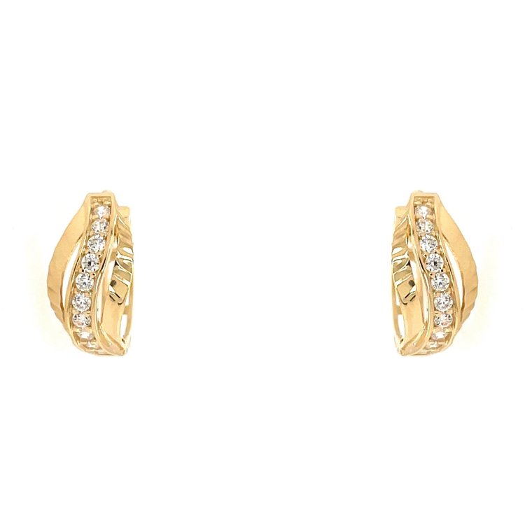 30857 14K YELLOW GOLD CUBIC ZIRCONIA DIAMOND CUT WAVE DESIGN HUGGIES