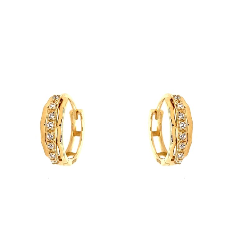 30856 14K YELLOW GOLD CUBIC ZIRCONIA CENTER HIGH POLISH HUGGIES