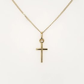 70169 18K YELLOW GOLD HIGH POLISH CROSS WITH 20" THIN  CURB LINK CHAIN