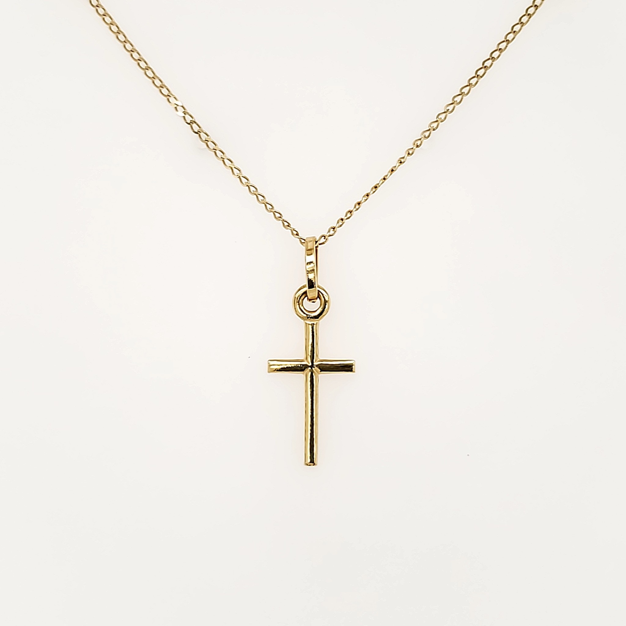 70169 18K YELLOW GOLD HIGH POLISH CROSS WITH 20" THIN CURB LINK CHAIN