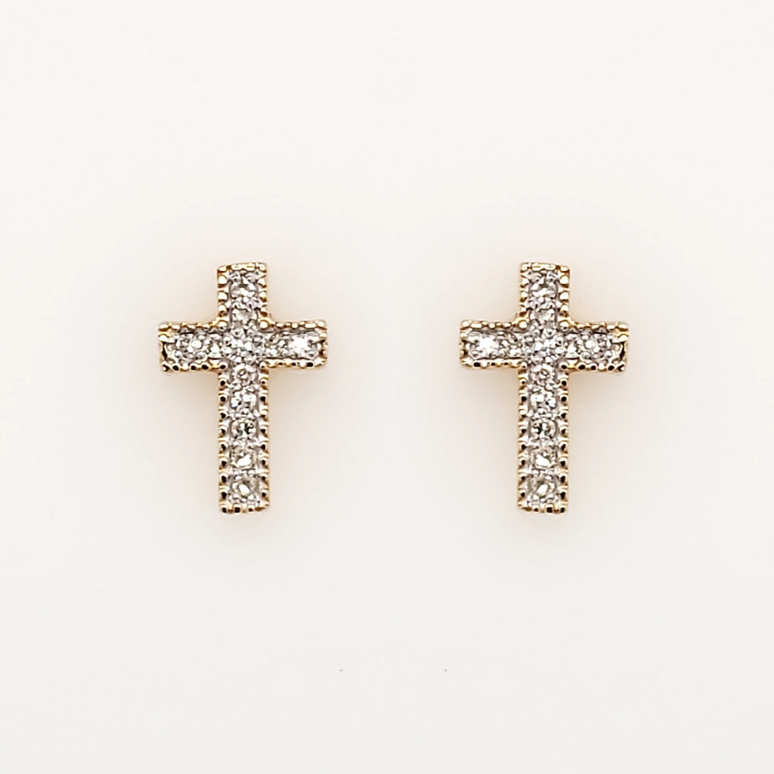 23209 14K YELLOW GOLD .08CTW DIAMOND CROSS STUDS