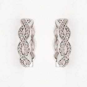 30073 14K WHITE GOLD .16TCW DIAMOND BRAIDED HOOPS