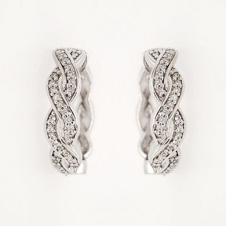 30073 14K WHITE GOLD .16TCW DIAMOND BRAIDED HOOPS