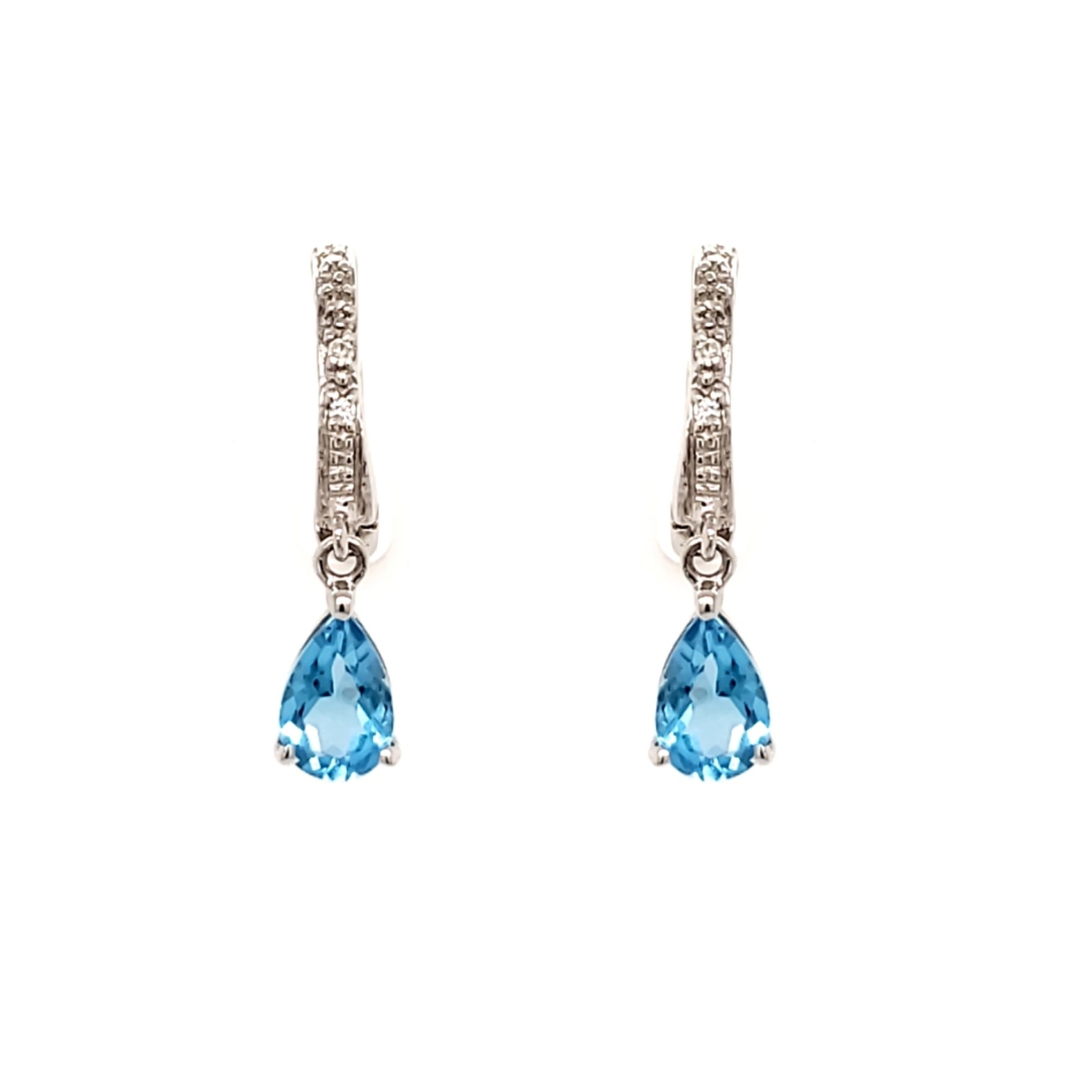 32991 14K WHITE GOLD DIAMOND HANGING PEAR SHAPE GEMSTONE HUGGIES