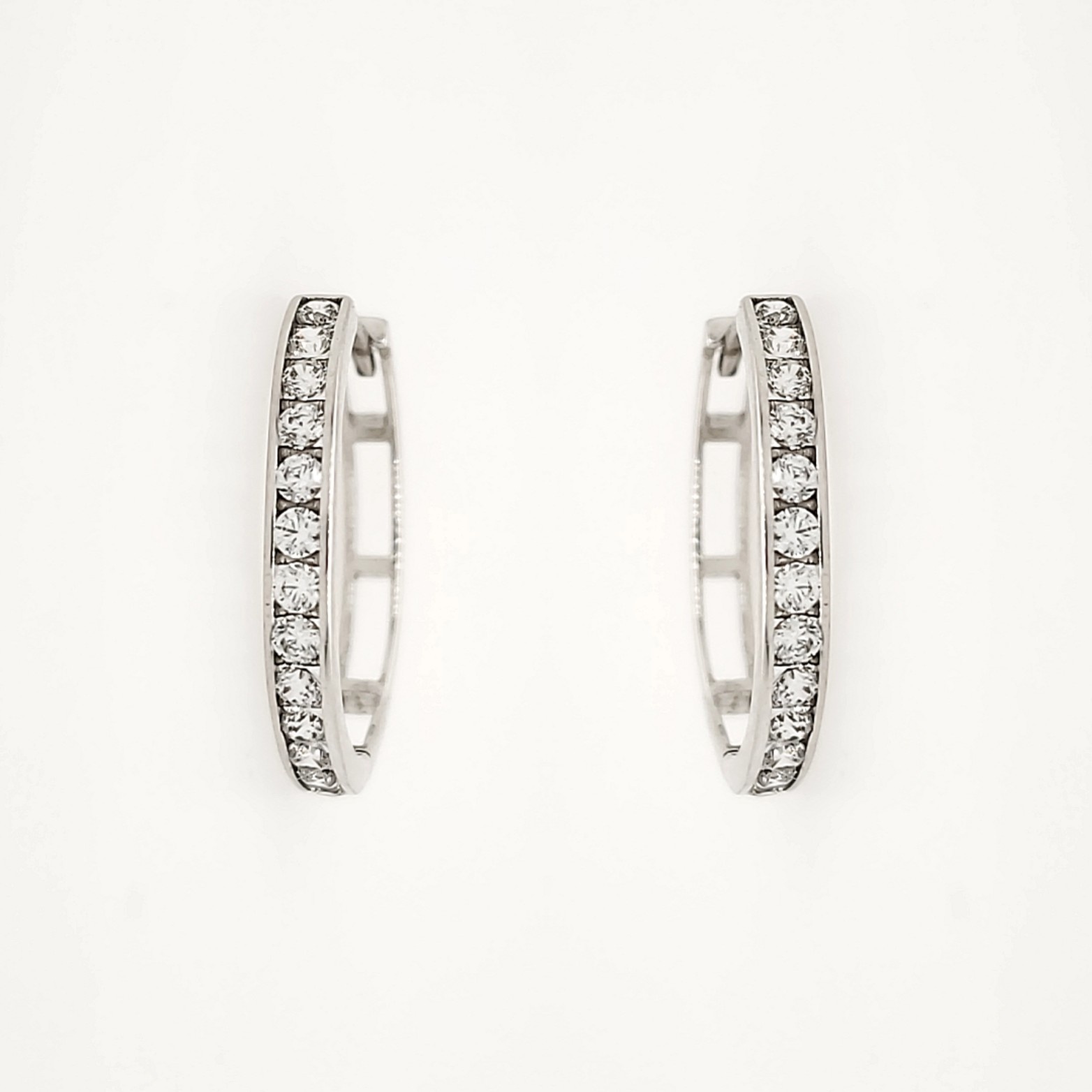 30862 18K WHITE GOLD CUBIC ZIRCONIA CHANEL SET  SMALL   HOOPS