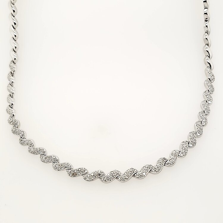 60050 18K WHITE GOLD 3CTW DIAMOND MACARONI DESIGN FANCY NECKPIECE