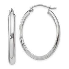 30864 14K WHITE GOLD HIGH POLISH 3.75MM OVAL HOOP EARRINGS