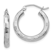 30865 14K WHITE GOLD DIAMOND CUT HOOP EARRINGS