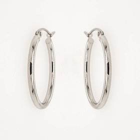 30867 14K WHITE GOLD 2MM HIGH POLISH TUBE OVAL  HOOP EARRINGS