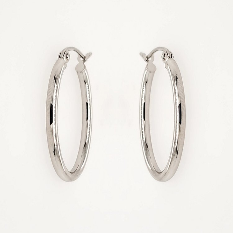 30867 14K WHITE GOLD 2MM HIGH POLISH TUBE OVAL  HOOP EARRINGS