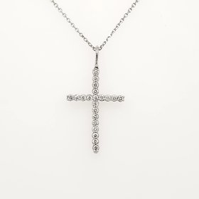 75022 14K WHITE GOLD .21CTW DIAMOND SHARED PRONG CROSS PENDANT NECKLACE