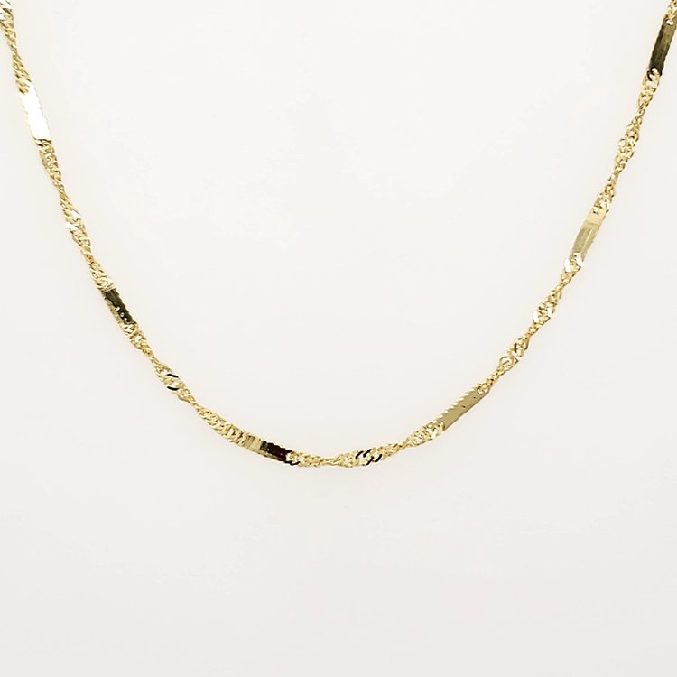 50193 14K YELLOW GOLD 16"  SINGAPORE AND BAR LINK CHAIN