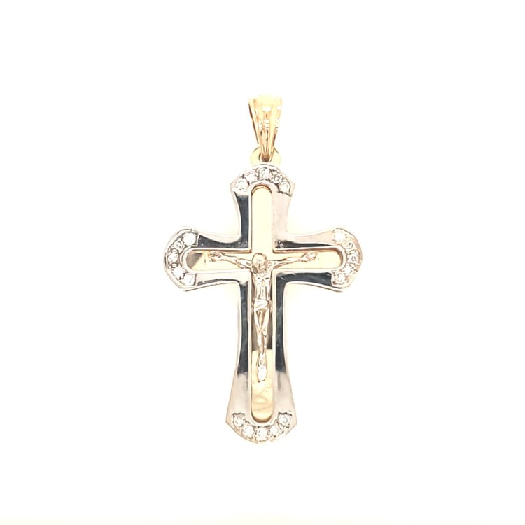 77147 14K 2 TONE  .25CTW  DIAMOND   DOULBE PLATED POLISHED CRUCIFIX