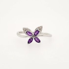 40108 10K WHITE GOLD AMETHYST AND DIAMOND BUTTERFLY RING