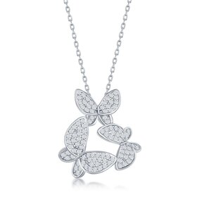 M-6606 STERLING SILVER MICRO PAVE MULTI BUTTERFLY NECKLACE