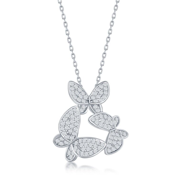 M-6606 STERLING SILVER MICRO PAVE MULTI BUTTERFLY NECKLACE