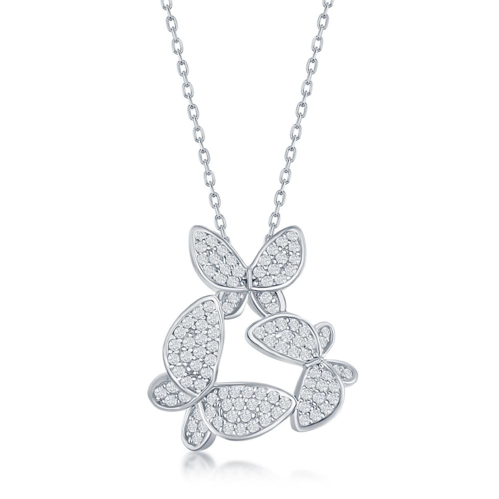 M-6606 STERLING SILVER MICRO PAVE MULTI BUTTERFLY NECKLACE M-6606 STERLING SILVER MICRO PAVE MULTI BUTTERFLY NECKLACE