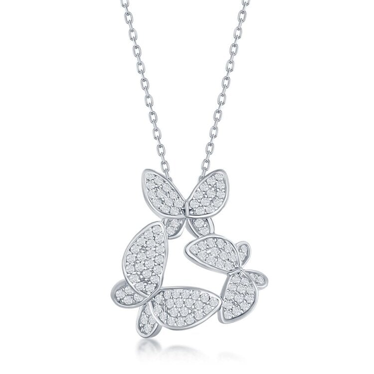 M-6606 STERLING SILVER MICRO PAVE MULTI BUTTERFLY NECKLACE
